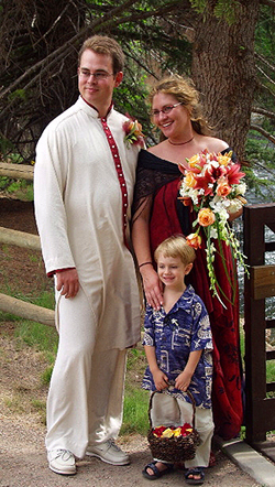 Elizabeth and I, married at last, with nephew Sam Bassot-Lee
