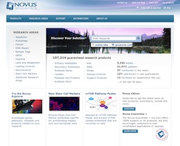 The Novus Biologicals website homepage
