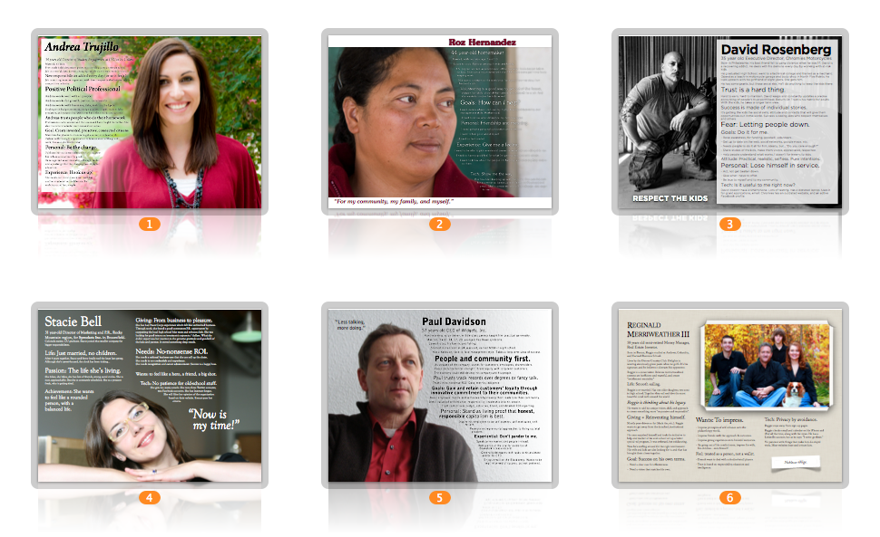 Personas developed for the Beanstalk Foundation.